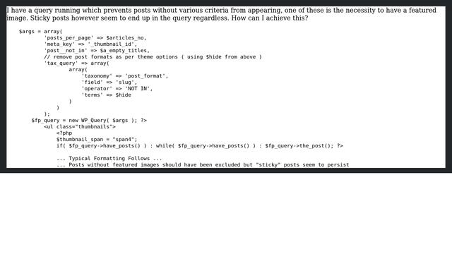 Wordpress: Keep sticky posts out of query unless they have featured image смотреть онлайн