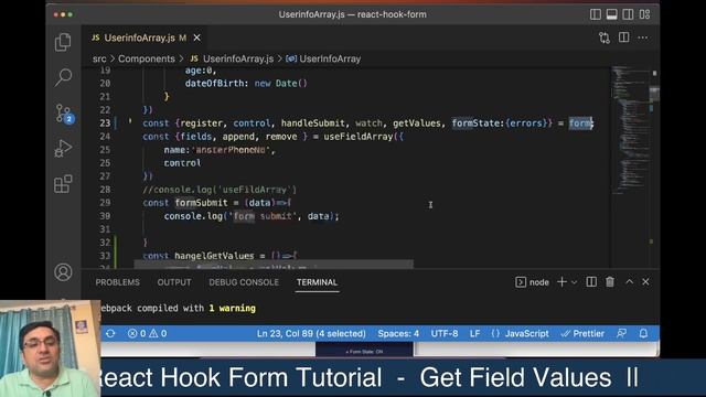 react hook form tutorial in hindi || get field values in react hook form in hindi #35 смотреть онлайн