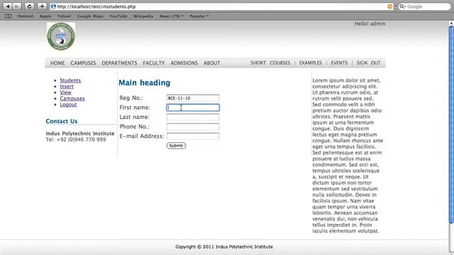 Test of Indus Polytechnic website in PHP смотреть онлайн