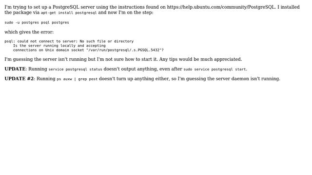 Ubuntu: Cannot connect to PostgreSQL server смотреть онлайн