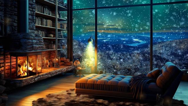 Зимний уютный вечер, падающий снег за окном, потрескивание камина и легкая фоновая музыка | Relaxin
