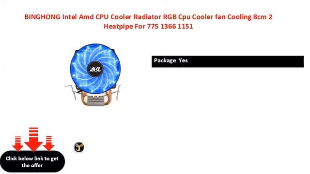 BINGHONG Intel Amd CPU Cooler Radiator RGB Cpu Cooler fan Cooling 8cm 2 Heatpipe For 775 1366 1151 смотреть онлайн