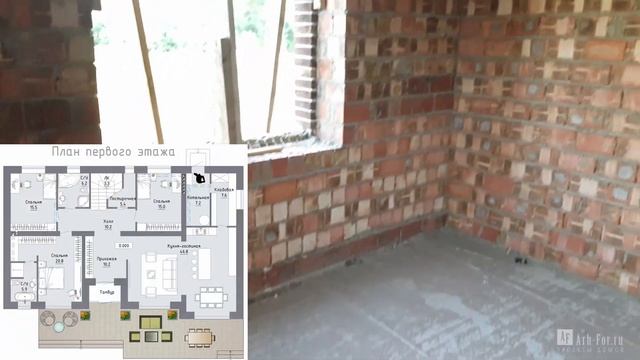 Реализованный проект дома с мансардой. Первый этаж готов.