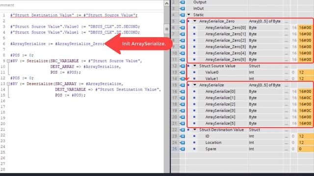 TIA Portal SCL := Serialize Deserialize example move diffirent struct data. смотреть онлайн