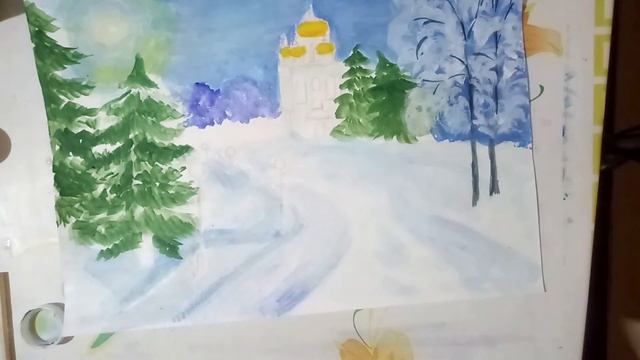 ЗИМА .Церковь. Рисуем просто гуашью смотреть онлайн