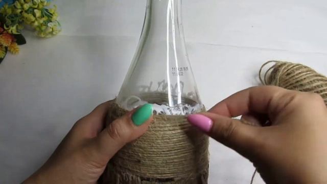 Идея с ракушками и джутом.Декор бутылки. смотреть онлайн