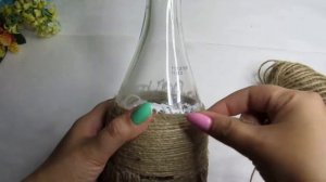 Идея с ракушками и джутом.Декор бутылки.