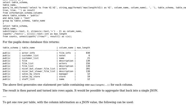 Databases: How to get max field value length for each TEXT field in all tables in database? смотреть онлайн