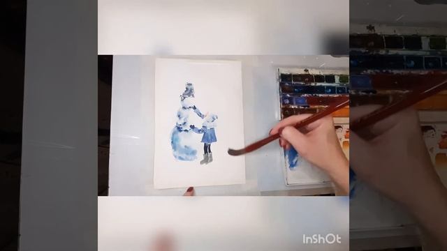 Рисуем акварелью снеговика (новогодняя открытка для начинающих) смотреть онлайн