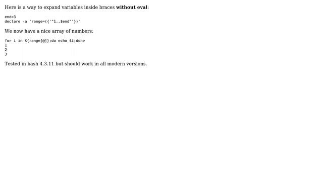 Unix & Linux: Can I use variables inside {} expansion without `eval`? (3 Solutions!!) смотреть онлайн