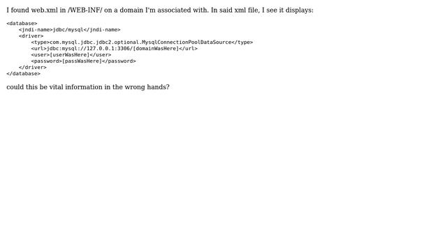 WEB-INF/web.xml displays mysql credentials? смотреть онлайн