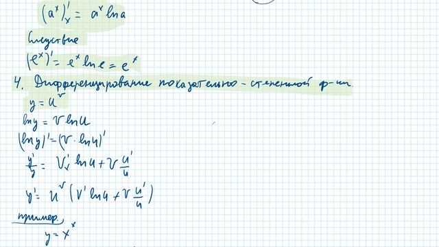 Формулы для дифференцирования основных элементарных функций. смотреть онлайн