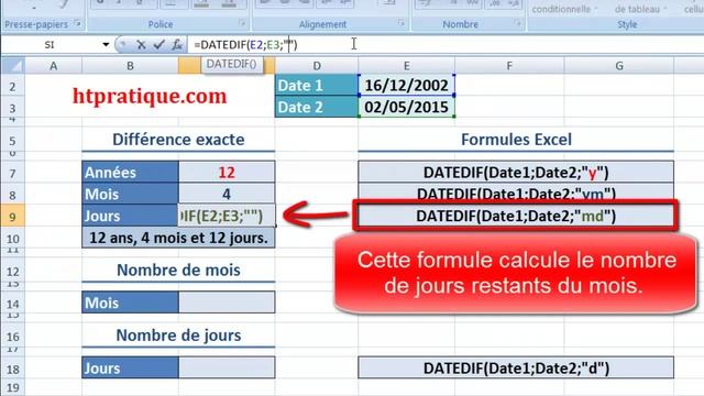 Calculer la Différence entre deux Dates sur Excel (DATEDIF Excel) смотреть онлайн