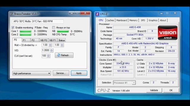 Overclock e-450 AMD Glitch (1.66ghz to 3.35ghz) APU смотреть онлайн
