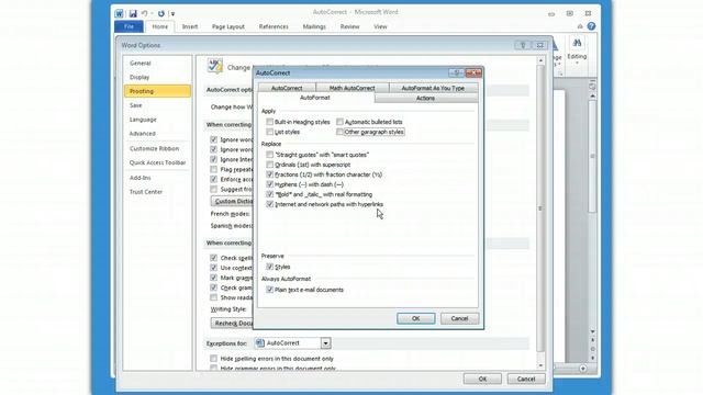 Word 2010 Windows AutoCorrect смотреть онлайн