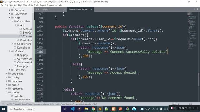 Delete comment API endpoint in LARAVEL смотреть онлайн