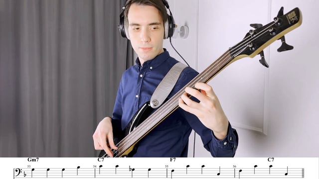Charlie Parker - Now's The Time - 1945 Savoy Recordings (Fretless Bass Cover) with transcription смотреть онлайн