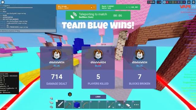 Roblox vape v4 BedWars exploiting (pastebin link in description) смотреть онлайн