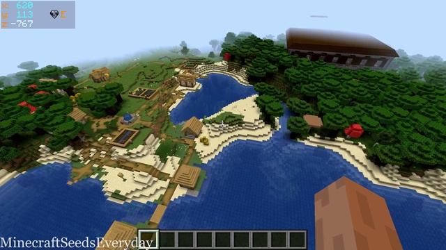Minecraft Java 1.16.5 Seed: Woodland mansion and village stand together next to mushroom island смотреть онлайн
