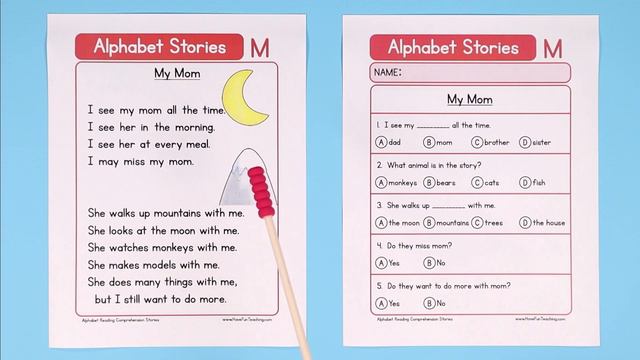 Alphabet Stories Letter M Reading Comprehension Worksheet смотреть онлайн