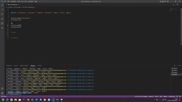 Eliminar elementos de una lista en Python - Aprendiendo python #25 смотреть онлайн
