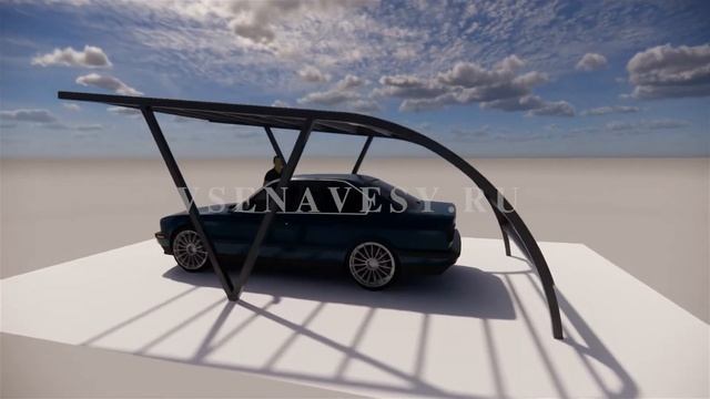 Компактный навес для автомобиля с необычной крышей (carport)