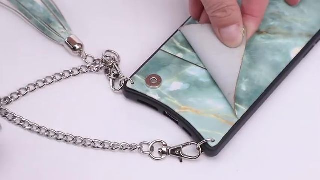 Crossbody PU Leather Wallet Credit Card Slot Phone Case with Necklace Shoulder Strap смотреть онлайн