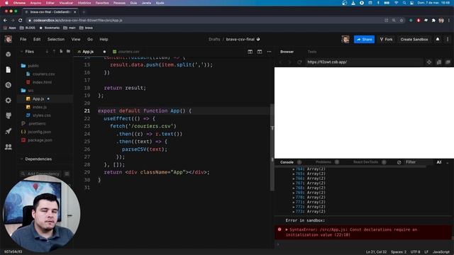 Como apresentar dados de um CSV em React смотреть онлайн