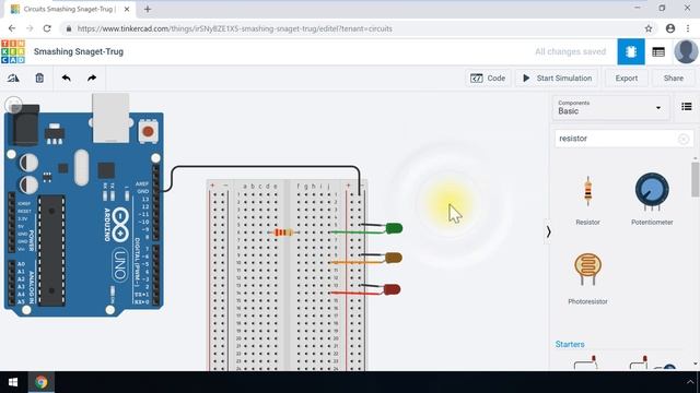 Arduino Traffic Light - Autodesk Tinkercad смотреть онлайн
