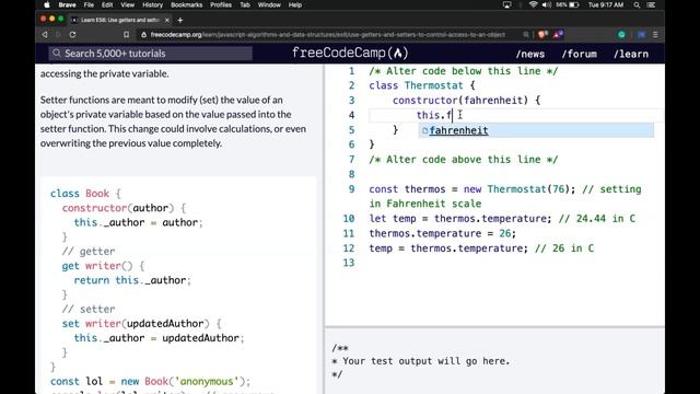 Use getters and setters to Control Access to an Object, freeCodeCamp's Learn ES6 Syntax Challenges смотреть онлайн