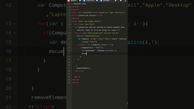 short Lesson 168: javascript splice method to remove specific element of array using for loop смотреть онлайн
