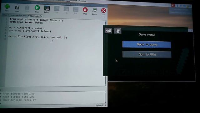 Minecraft Pi + Python | Mostrar mensaje en chat y poner un bloque automáticamente. смотреть онлайн