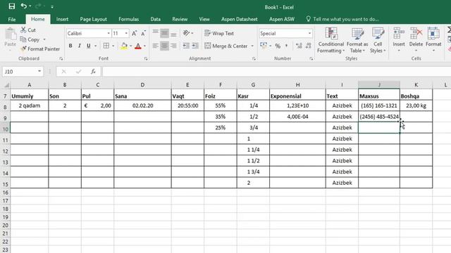 MS Excel asosiy ma'lumot turlari namunalar смотреть онлайн