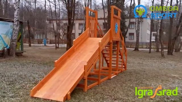 Обзор. Зимняя заливная деревянная горка IgraGrad, скат 4 метра