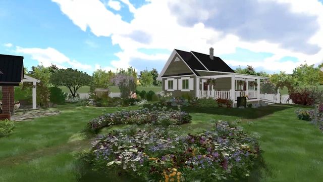 3D Визуализация Проекта Ландшафтного дизайна деревенского дома и приусадебного участка. смотреть онлайн