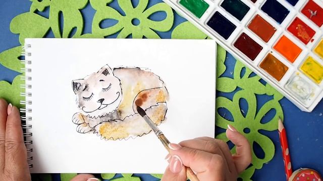 Спящий кот./ Рисуем вместе с детьми. смотреть онлайн