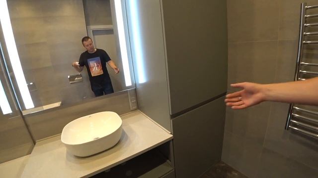 Мебель в ванную Обзор из Мдф и ламинированной фанеры. Опора из нержавеющей стали. Столешница акрил. смотреть онлайн