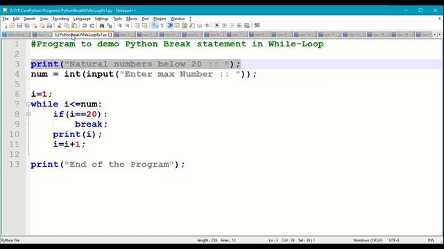 Python Break statement | Python Transfer Statement | Python Jump Statement | Python While Loop | #5 смотреть онлайн