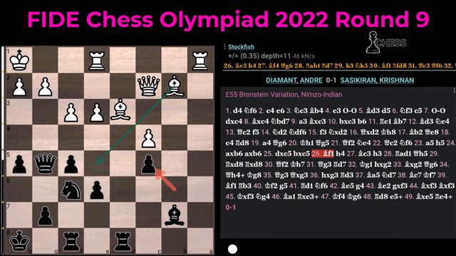 Andre Diamant vs Krishnan Sasikiran - FIDE Chess Olympiad 2022 Round 9 смотреть онлайн