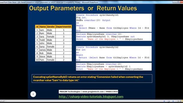 Stored procedure output parameters or return values Part 20 смотреть онлайн