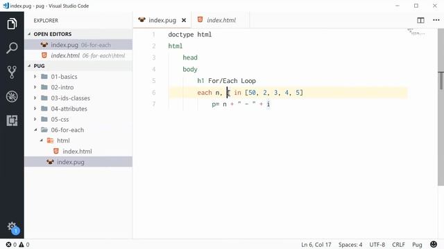 Pug (Jade) Tutorial #6 - For/Each Loop - Iterate over Arrays and Objects смотреть онлайн