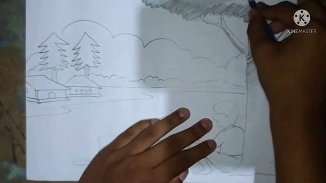 How to drewing river site to man fishing pancil sketch❤️ смотреть онлайн