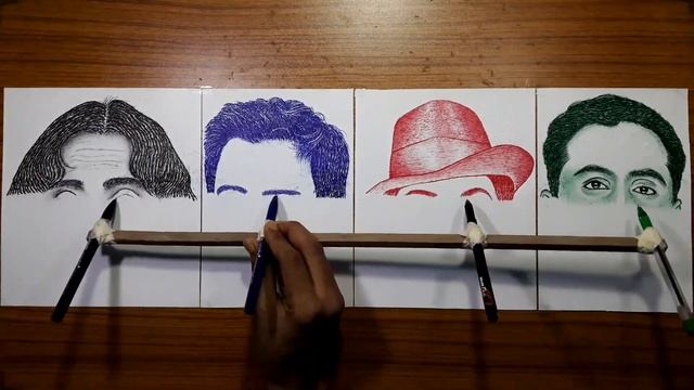 Drawing four different faces at same time with Single Hand / American artist challenge Indian artis смотреть онлайн