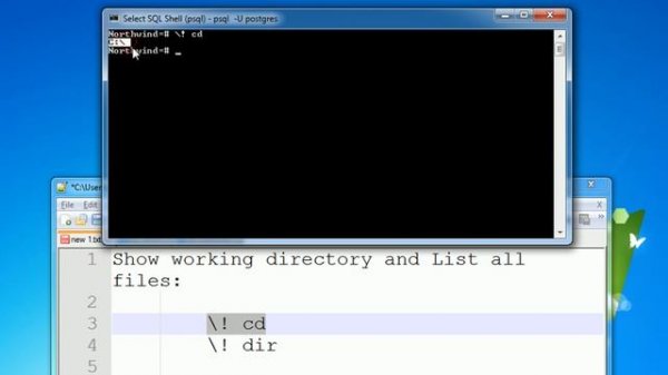 PostgreSQL - SQL Shell - Show working directory and List all files