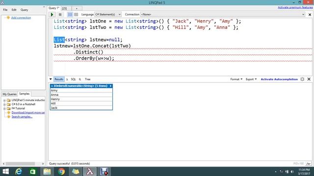 Concatenate Unique Elements of two List with type String and Sort using LINQ C# смотреть онлайн