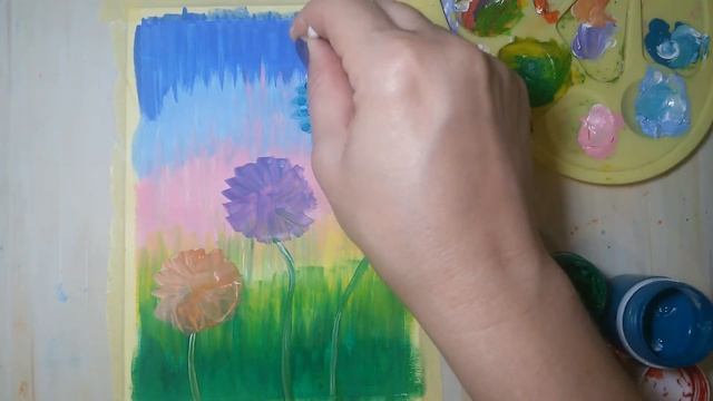Фэнтези цветы-шары рисуем ватными палочками и гуашью/ Простая живопись смотреть онлайн
