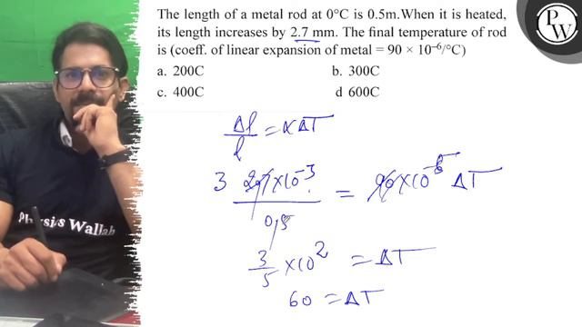 The length of a metal rod at 0^∘C is 0.5  m. When it is heated, its length increases by 2.7  mm. .. смотреть онлайн