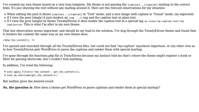 Wordpress: How do themes render caption texts in extended markup (e.g. "wp-caption" paragraphs)? смотреть онлайн