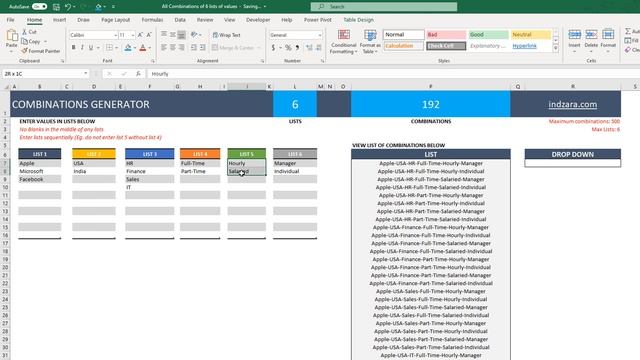 Combinations Generator - Free Excel Template смотреть онлайн