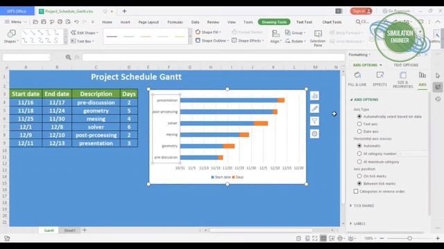 PROJECT SCHEDULE USING GANTT CHART | WPS SPREADSHEET смотреть онлайн
